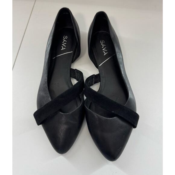 Anthropologie Sava Leather Flats with Suede Detail Black Pointed Toe 7.5 EU38 r1 - Picture 2 of 8